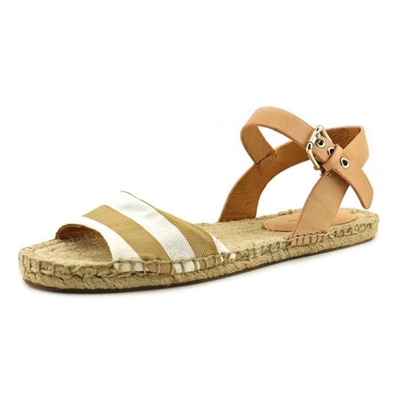 Coach Reena Bleeker Cabana Striped Khaki White Espadrille Sandals - Picture 1 of 12